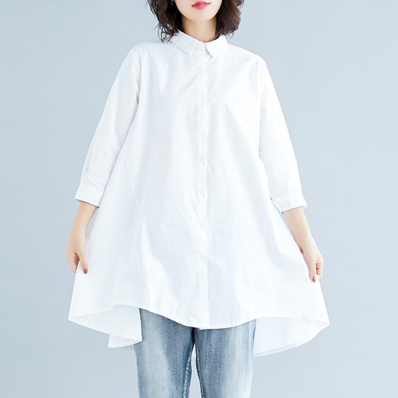 白ブラウス ゆったりシルエット長丈ブラウス