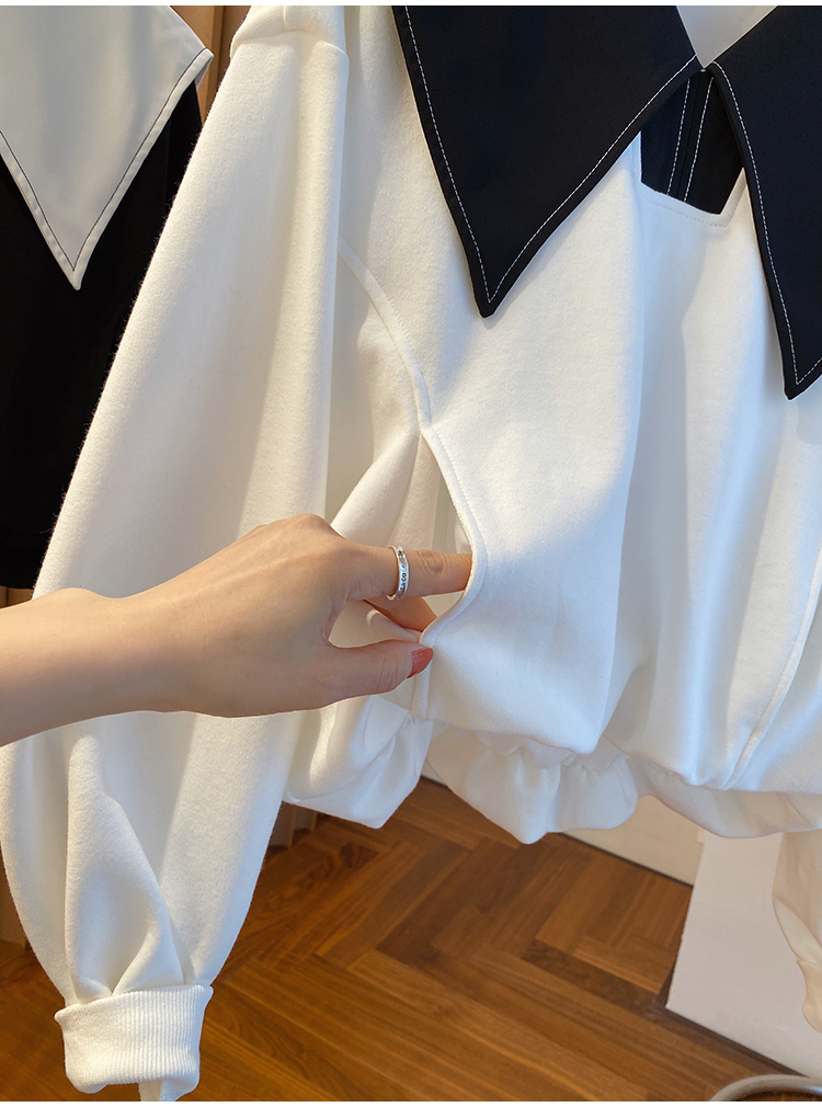 白ブラウス 長袖シャツ 大きめ襟 体型カバー 大人可愛い韓国風