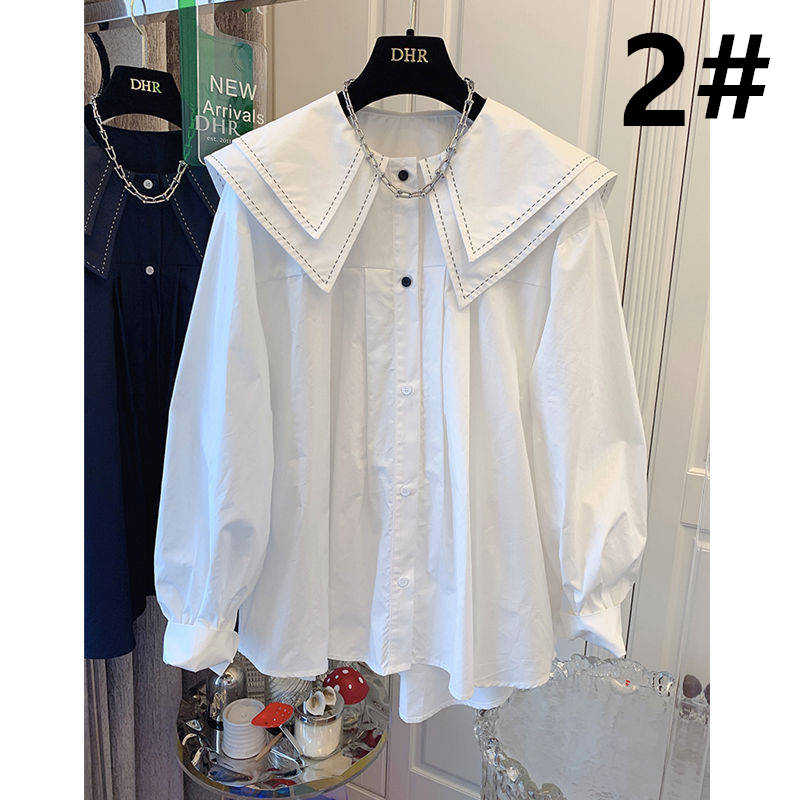 白ブラウス レース襟長袖ブラウス 体型カバー 大人可愛い 韓国風 レディース