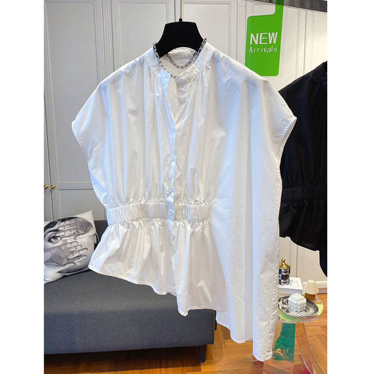 白ブラウス 不規則裾シャツブラウス 体型カバー 大人可愛い韓国風