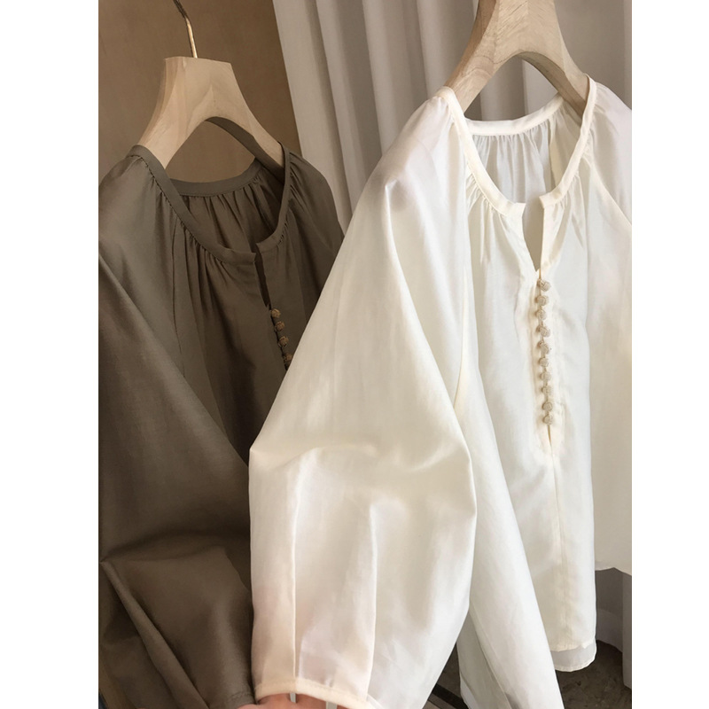 白ブラウス レディース長袖シャツ おしゃれブラウス 2色展開