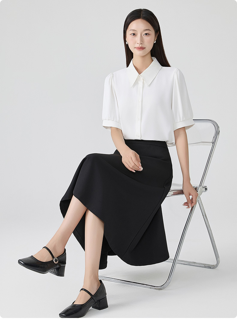 白ブラウス 優美リボンタイ半袖ブラウス