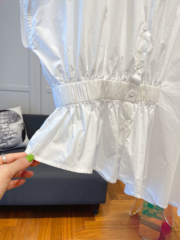 白ブラウス 不規則裾シャツブラウス 体型カバー 大人可愛い韓国風