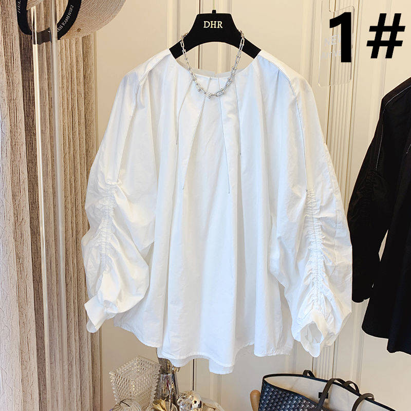 白ブラウス 体型カバー長袖シャツ 韓国風大人可愛いブラウス