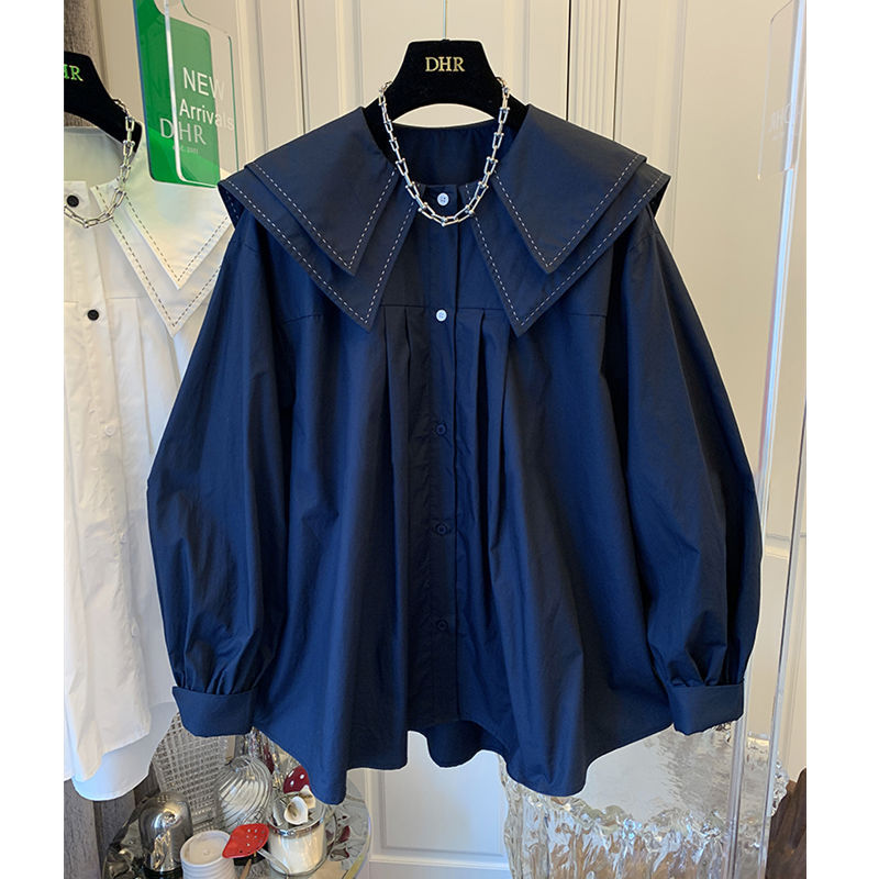 白ブラウス レース襟長袖ブラウス 体型カバー 大人可愛い 韓国風 レディース