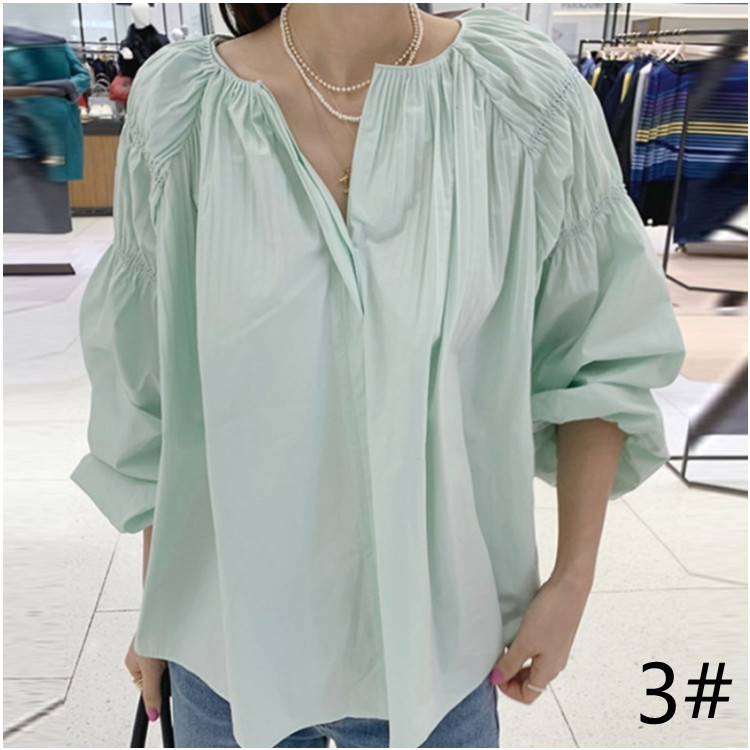 白ブラウス 春夏新作 白チュニック パフスリーブ 着痩せ 体型カバー 長袖