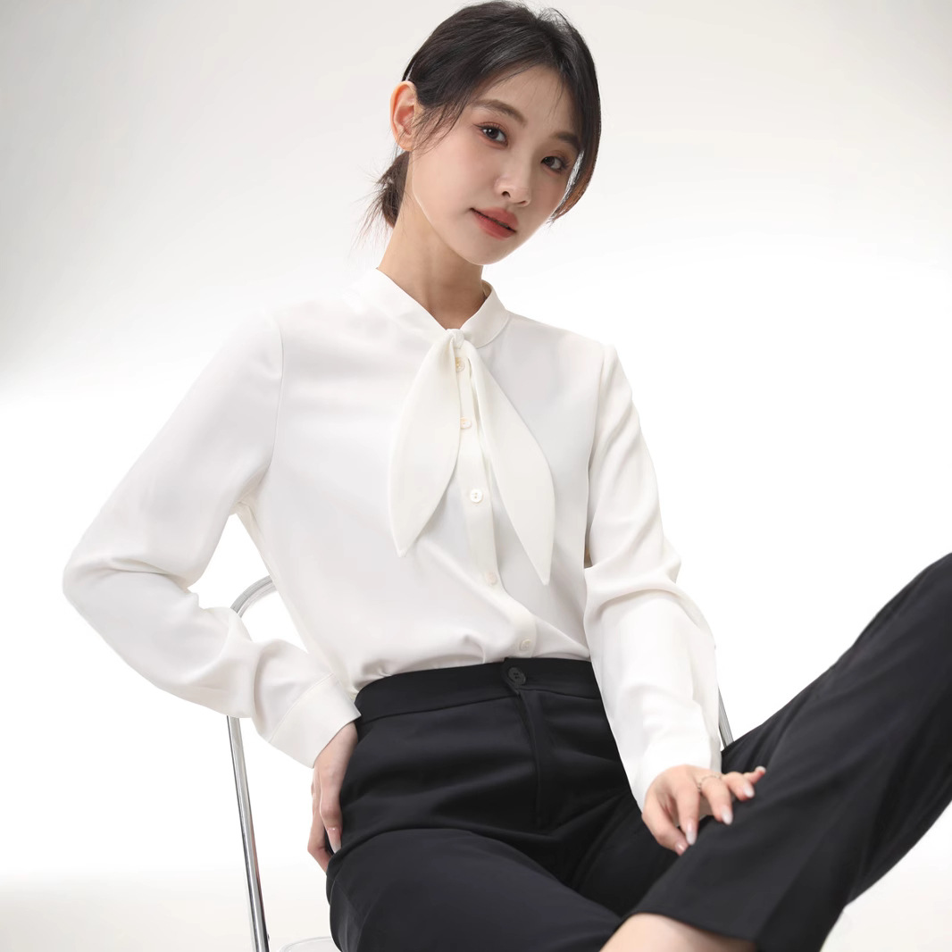 白ブラウス 優美なリボンタイ ブラウス