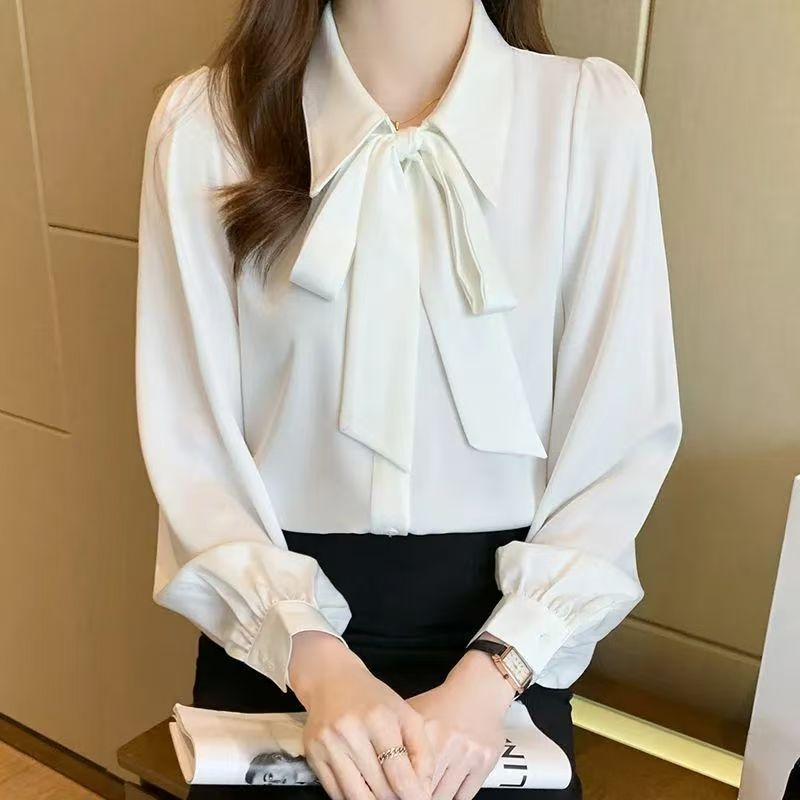 白ブラウス 優美リボンタイ ブラウス