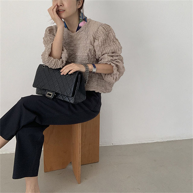 フリル白ブラウス パフスリーブ レディース 韓国風 上品