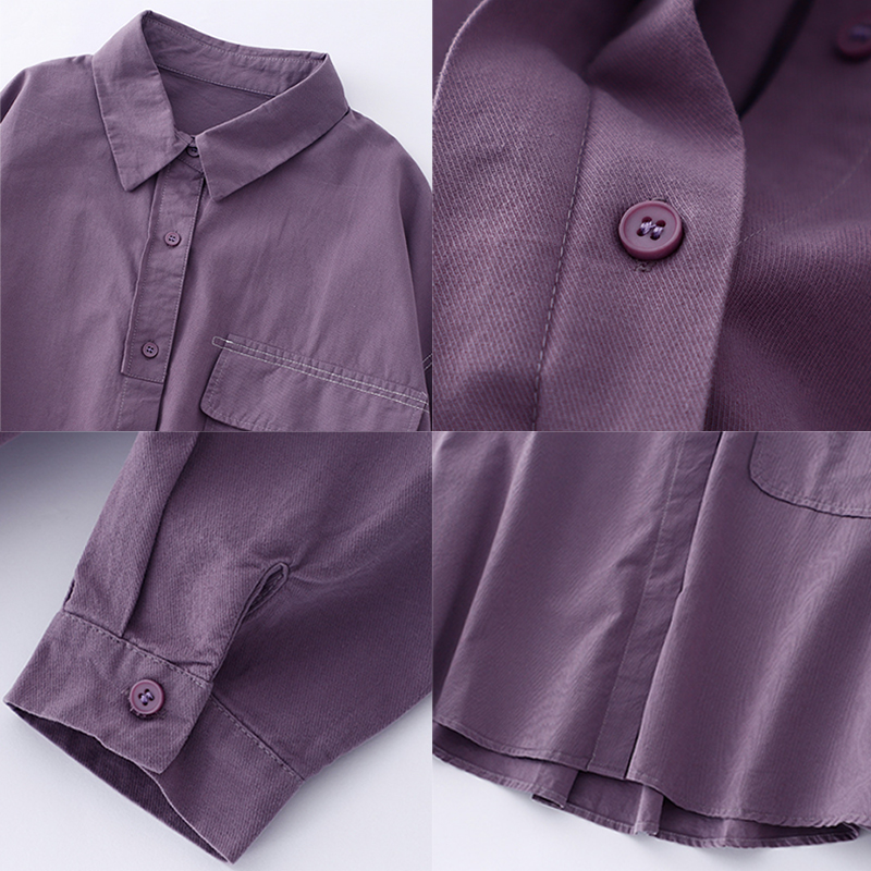 白ブラウス 襟付き長袖シャツ 胸ポケット付きベーシックブラウス