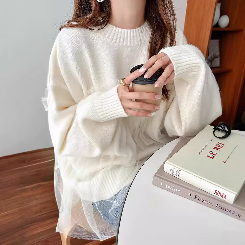 白ブラウス 秋冬新作 重ね着風シャツ 体型カバー 長袖 レディース