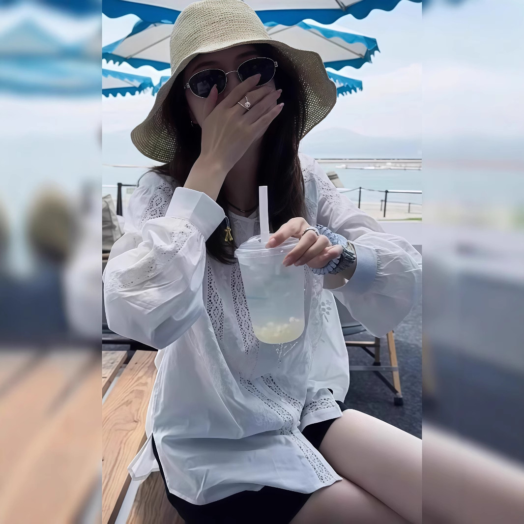 白ブラウス 優美花レース縦ライン綿ブラウス