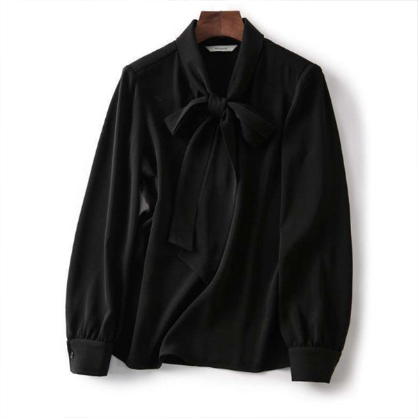 白ブラウス 上品ボウタイブラウス白黒長袖きれいめシャツ