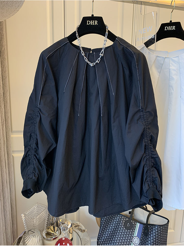 白ブラウス 体型カバー長袖シャツ 韓国風大人可愛いブラウス