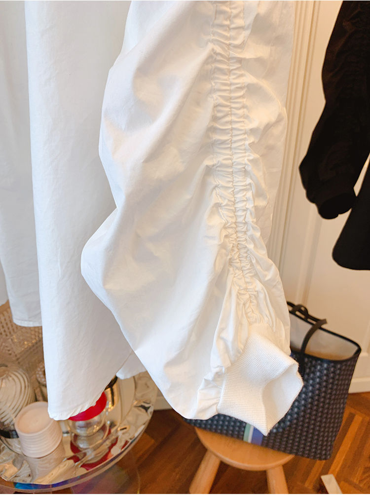 白ブラウス 体型カバー長袖シャツ 韓国風大人可愛いブラウス