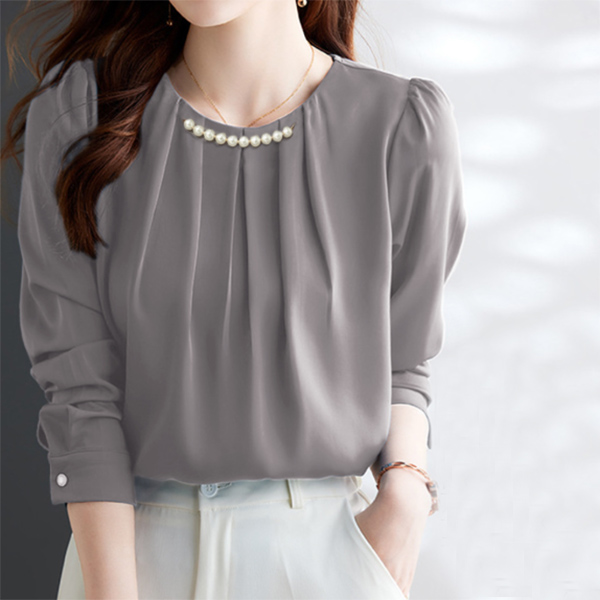 白ブラウス パール付きシフォンブラウス上品な卒業入学式用