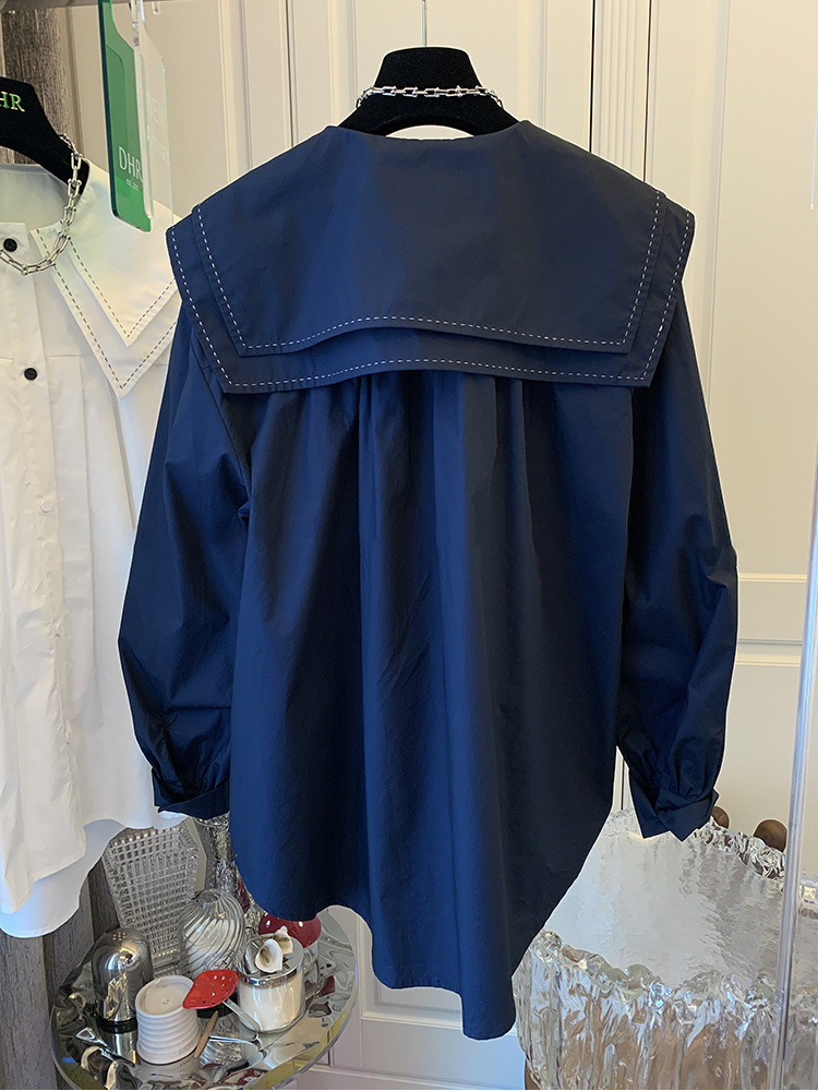 白ブラウス レース襟長袖ブラウス 体型カバー 大人可愛い 韓国風 レディース