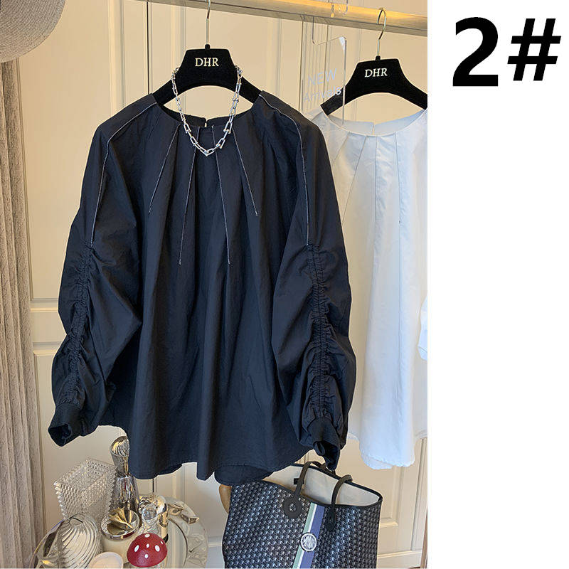 白ブラウス 体型カバー長袖シャツ 韓国風大人可愛いブラウス