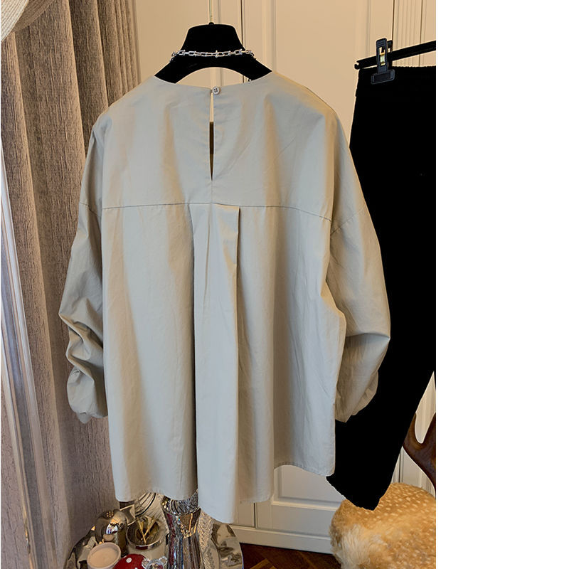 白ブラウス 体型カバー長袖シャツ 韓国風大人可愛いブラウス