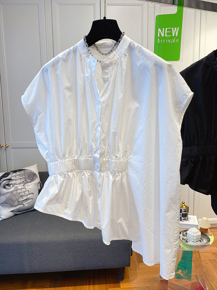 白ブラウス 不規則裾シャツブラウス 体型カバー 大人可愛い韓国風