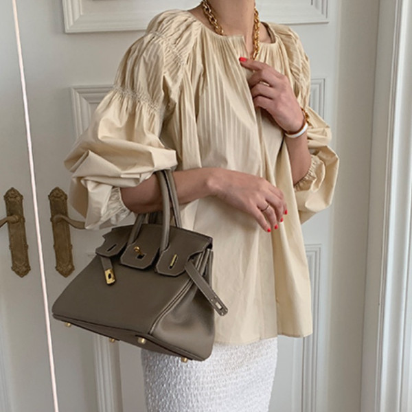 白ブラウス 春夏新作 白チュニック パフスリーブ 着痩せ 体型カバー 長袖