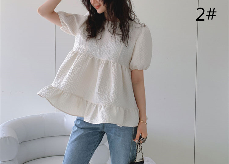 春夏新作 フリル白ブラウス 半袖 韓国風 レディース おしゃれ