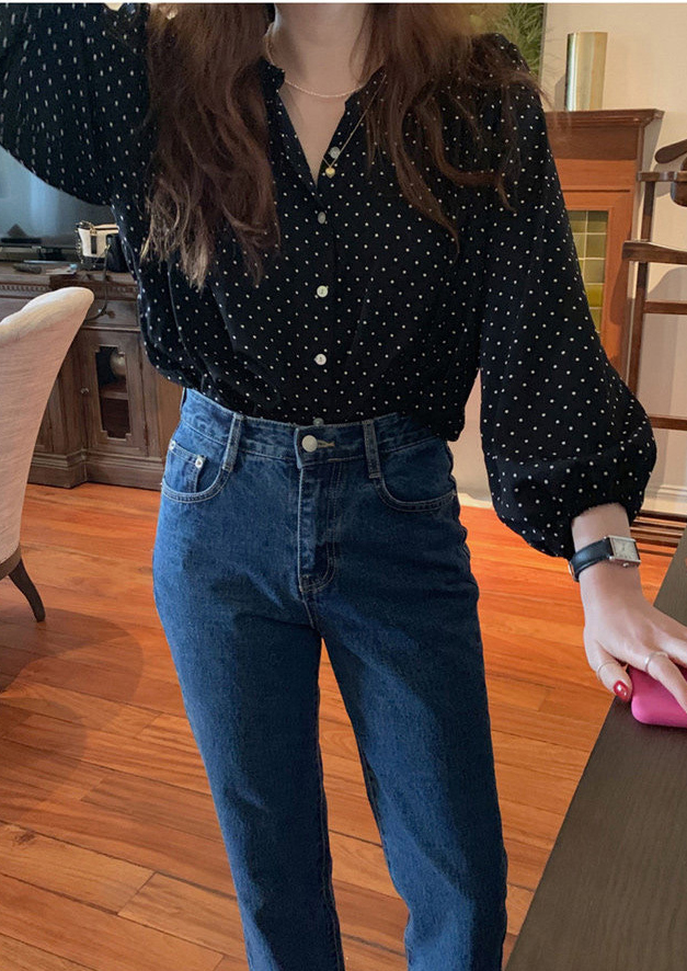 白ブラウス 上品ドット柄シフォンブラウス きれいめカジュアル長袖