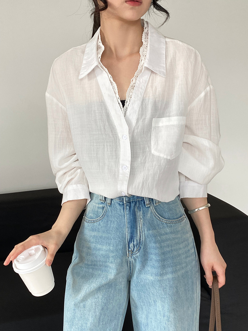 白ブラウス リネン風ゆったりシルエットブラウス