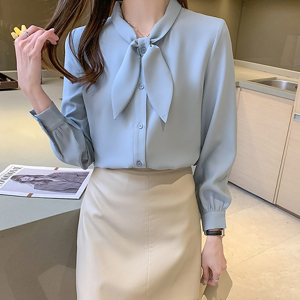 白ブラウス 上品ボウタイブラウス長袖きれいめシャツ