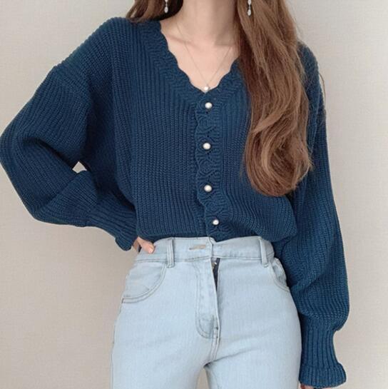 白ブラウス フリル編み込み長袖ニットセーター レディース秋冬