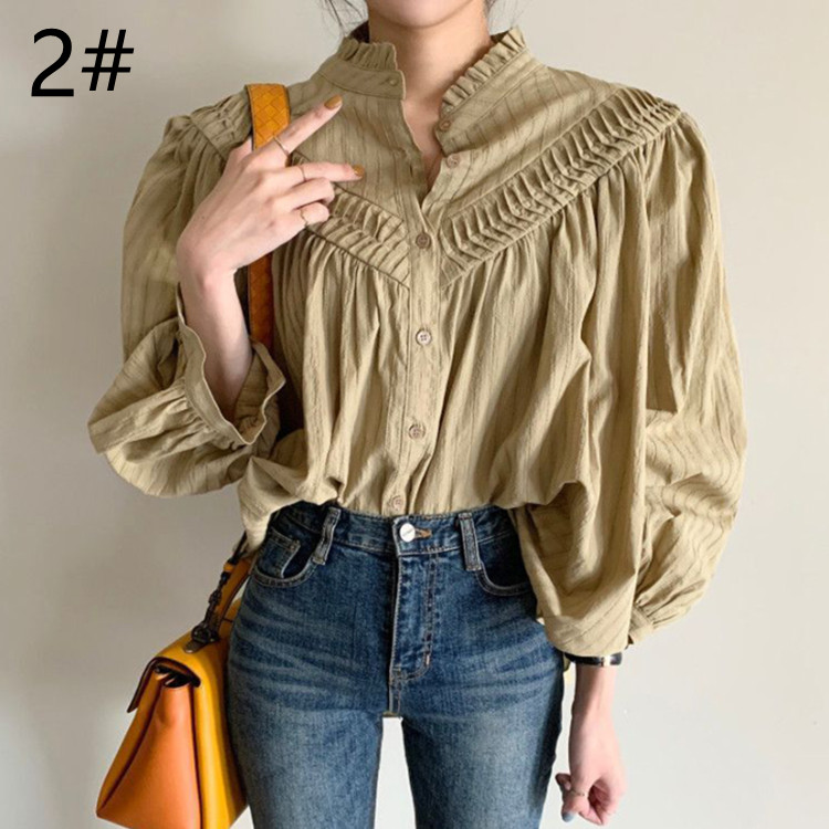 春夏新作パフスリーブ白ブラウスチュニック体型カバーおしゃれ