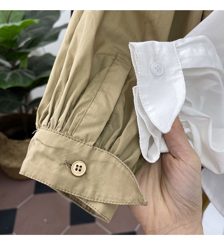 ゆったり長袖シャツ 袖ぷっくり白ブラウス レディース