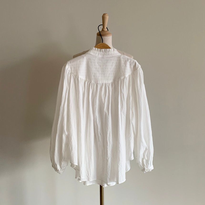 春夏新作パフスリーブ白ブラウスチュニック体型カバーおしゃれ