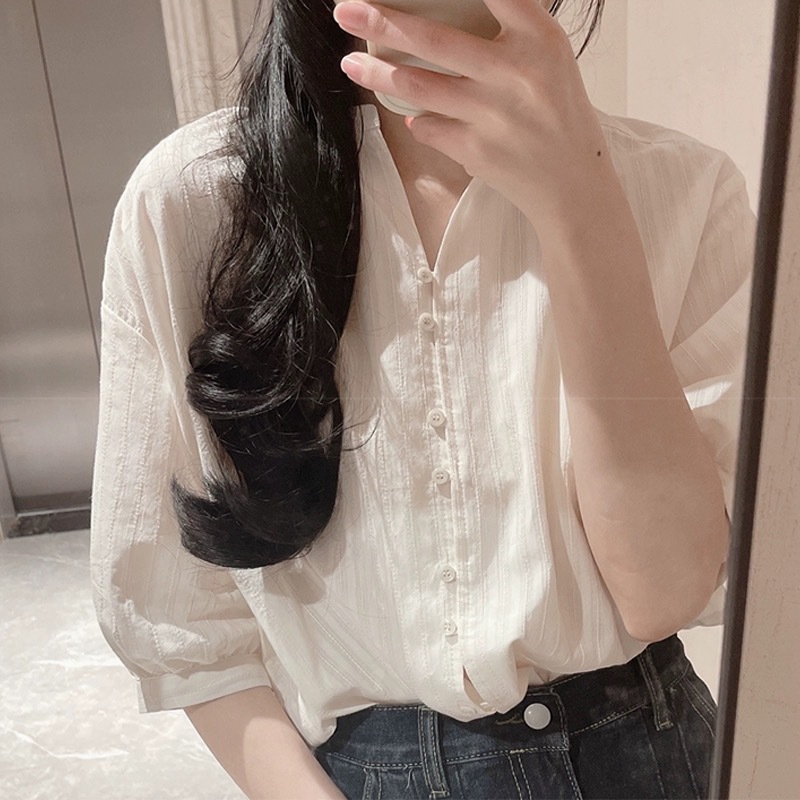 白ブラウス 優雅ストライプ立体感ブラウス
