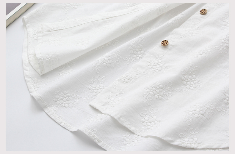 白ブラウス 花刺繍ロングシャツチュニック