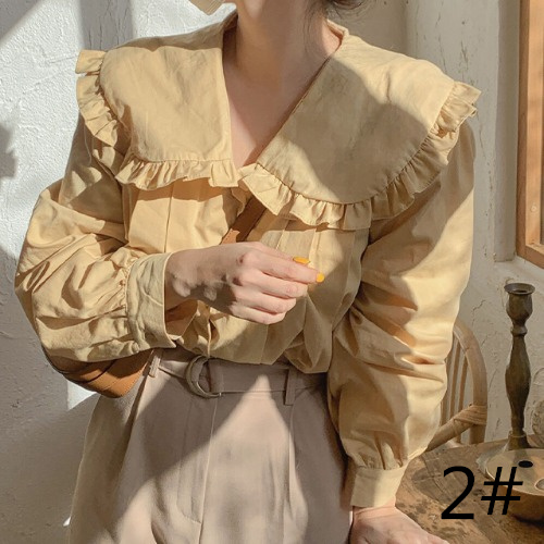 白ブラウス フリル襟シャツ 長袖ブラウス レディース 体型カバー 大人可愛い