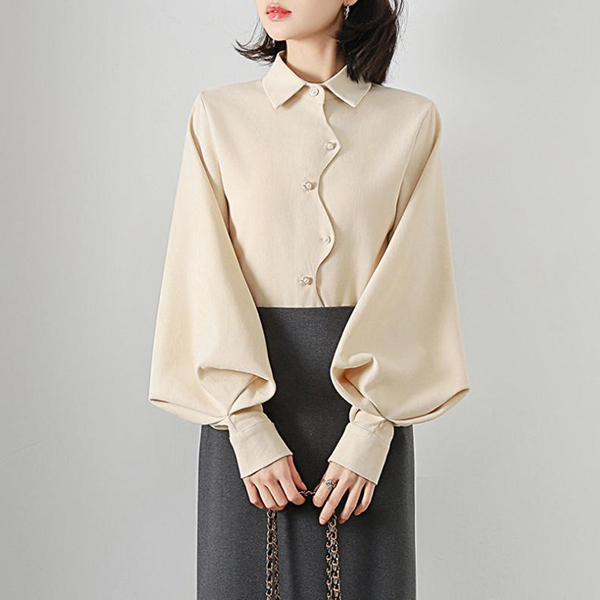 白ブラウス ぽわん袖長袖シャツ上品きれいめフォーマル