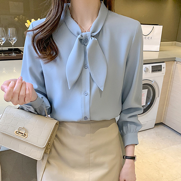 白ブラウス 上品ボウタイブラウス長袖きれいめシャツ