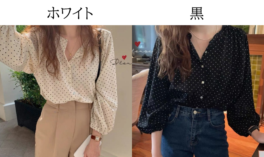 白ブラウス 上品ドット柄シフォンブラウス きれいめカジュアル長袖