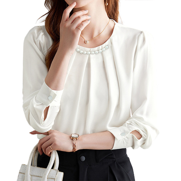 白ブラウス パール付きシフォンブラウス上品な卒業入学式用