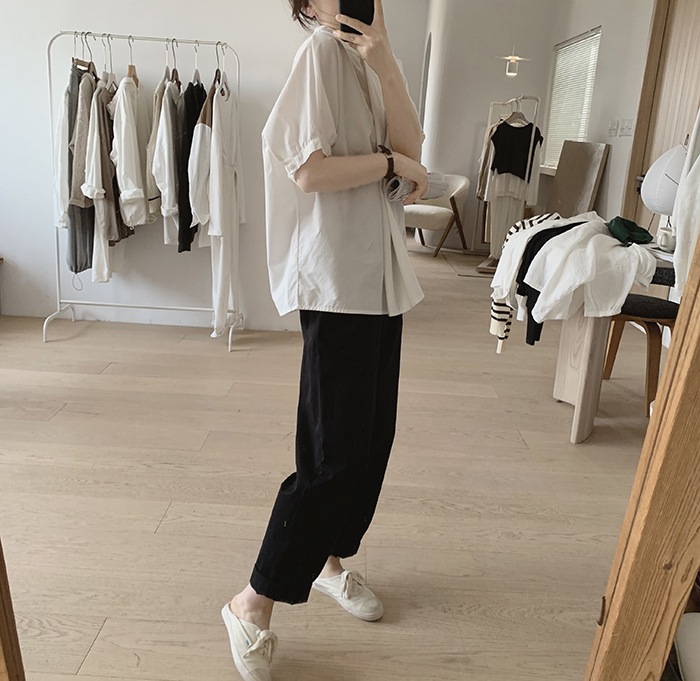 白ブラウス レディース ゆったりシャツ 体型カバー 着痩せボタンブラウス
