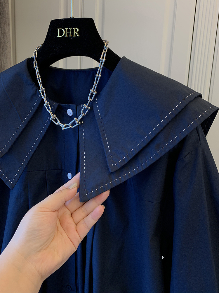 白ブラウス レース襟長袖ブラウス 体型カバー 大人可愛い 韓国風 レディース