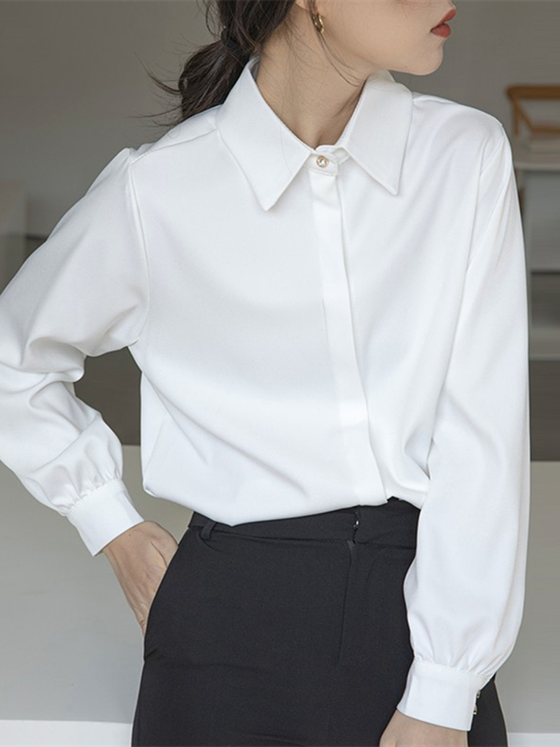 白ブラウス 優美なシルエット 上質シフォンブラウス