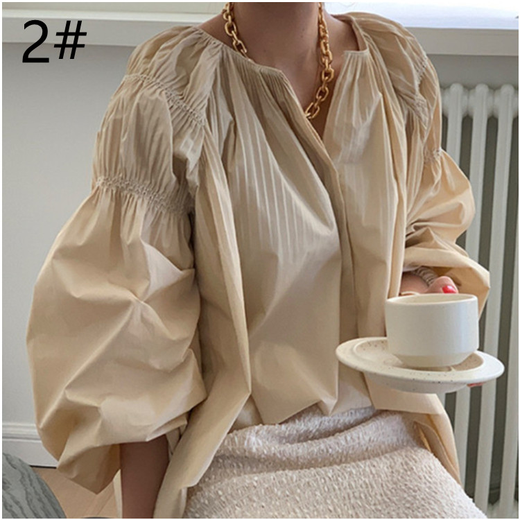 白ブラウス 春夏新作 白チュニック パフスリーブ 着痩せ 体型カバー 長袖