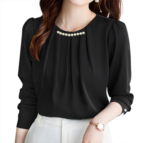 白ブラウス パール付きシフォンブラウス上品な卒業入学式用