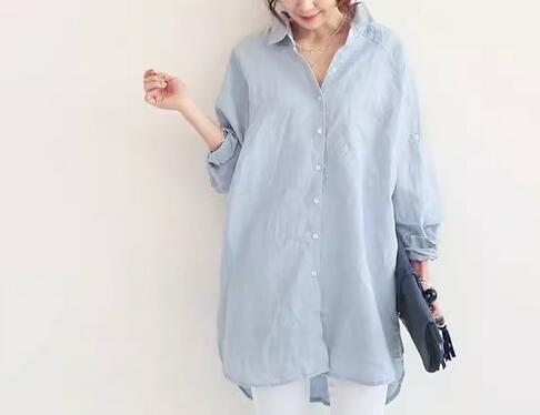 白ブラウス 上品な長袖リネンチュニック ゆったりシャツブラウス レディース