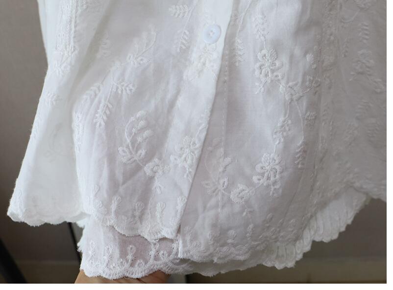 白ブラウス レース刺繍韓国風ブラウス長袖トップス2色