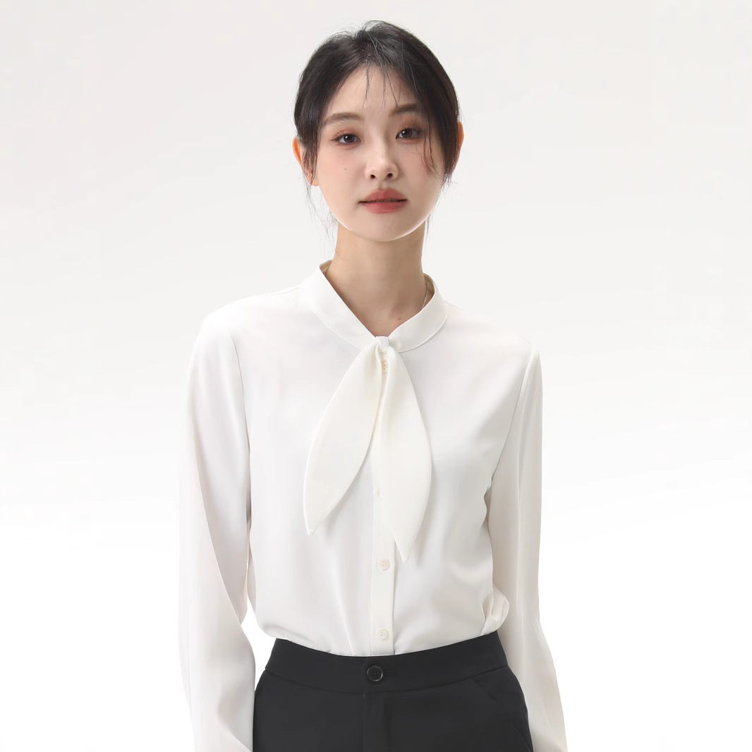 白ブラウス 優美なリボンタイ ブラウス