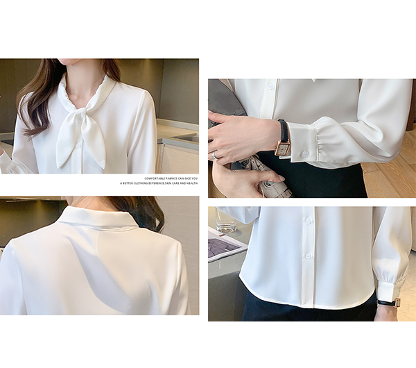 白ブラウス 上品ボウタイブラウス長袖きれいめシャツ