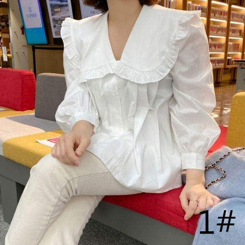 白ブラウス フリル襟シャツ 長袖ブラウス レディース 体型カバー 大人可愛い